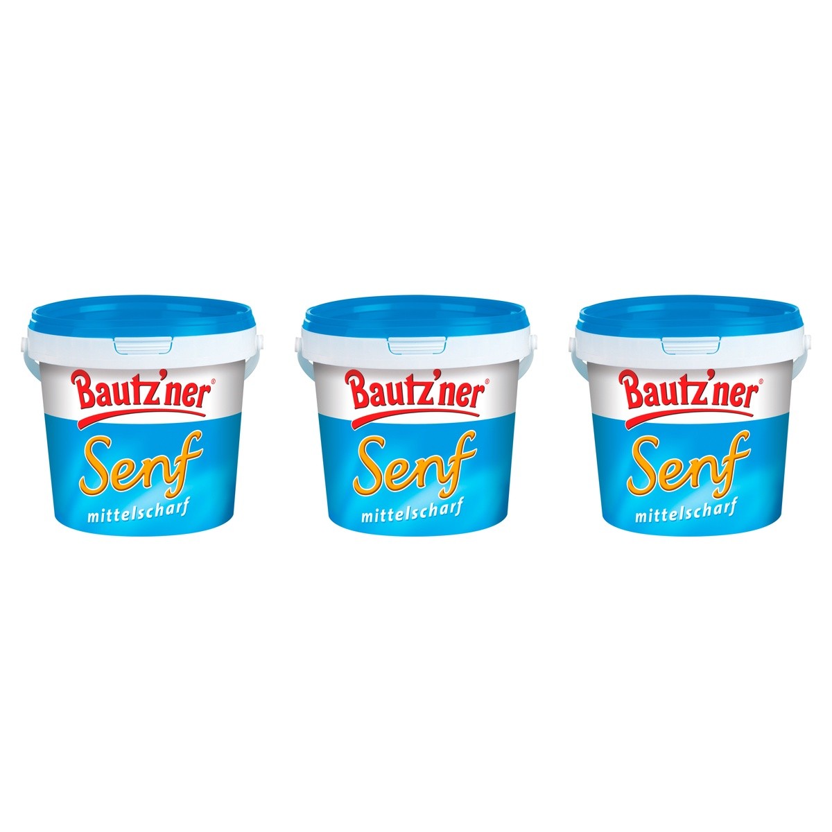 Bautzner mittelscharfer Senf Eimer – 3 x 1000 ml (3000 ml)