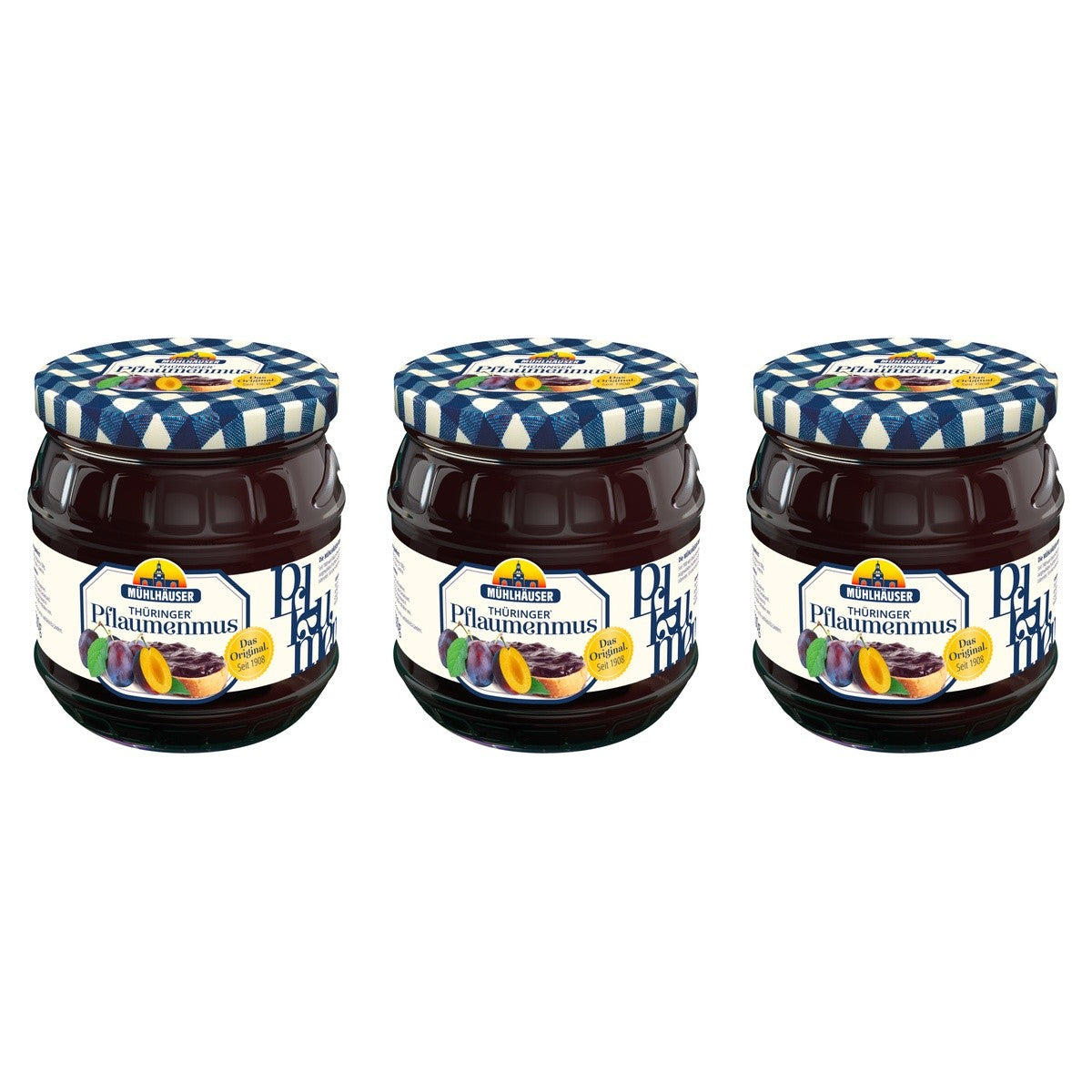 Mühlhäuser Original Thüringer Pflaumenmus pastös – 3 x 450 g (1350 g)
