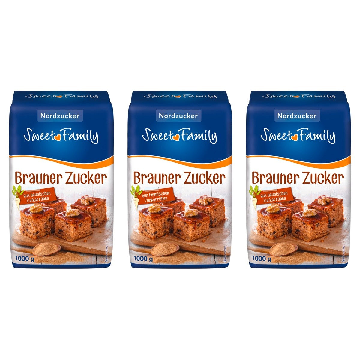 Sweet Family Nordzucker Brauner Zucker – 3 x 1000 g (3000 g)