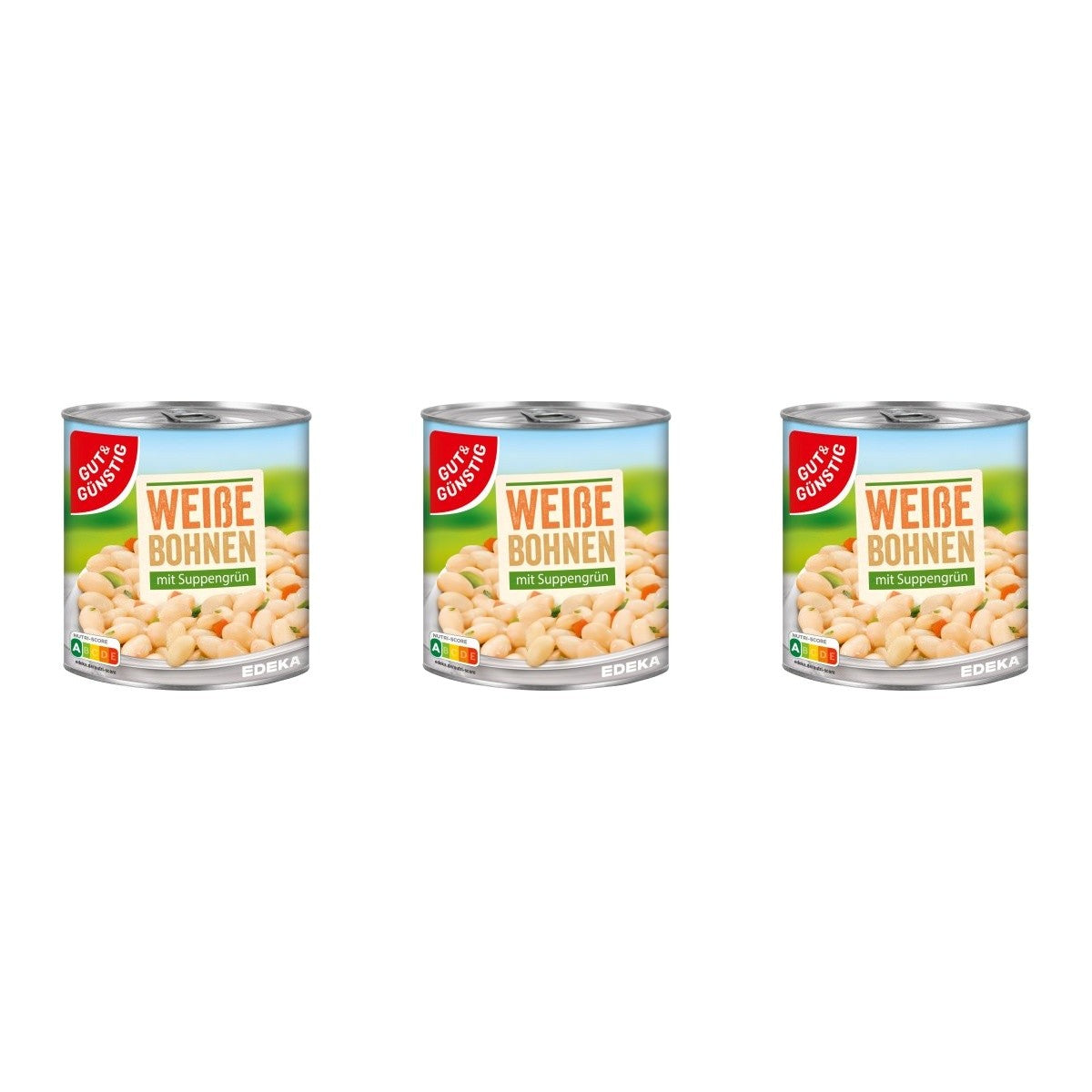 Gut&Günstig Weisse Bohnen mit Suppengrün – 3 x 800 g (2400 g)
