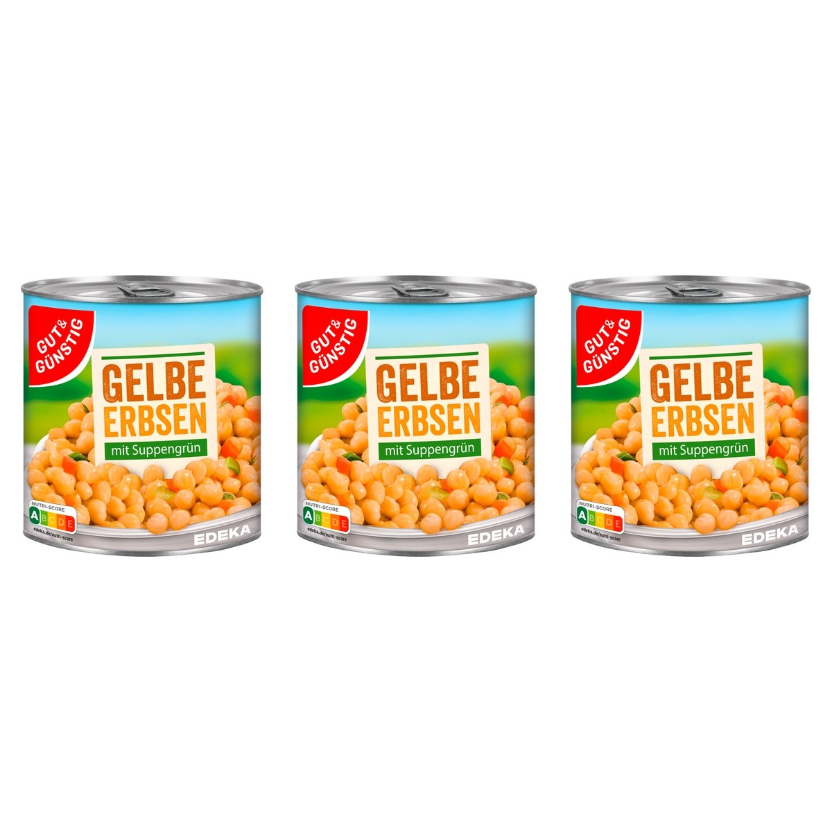 Gut&Günstig Gelbe Erbsen mit Suppengrün – 3 x 800 g (2400 g)