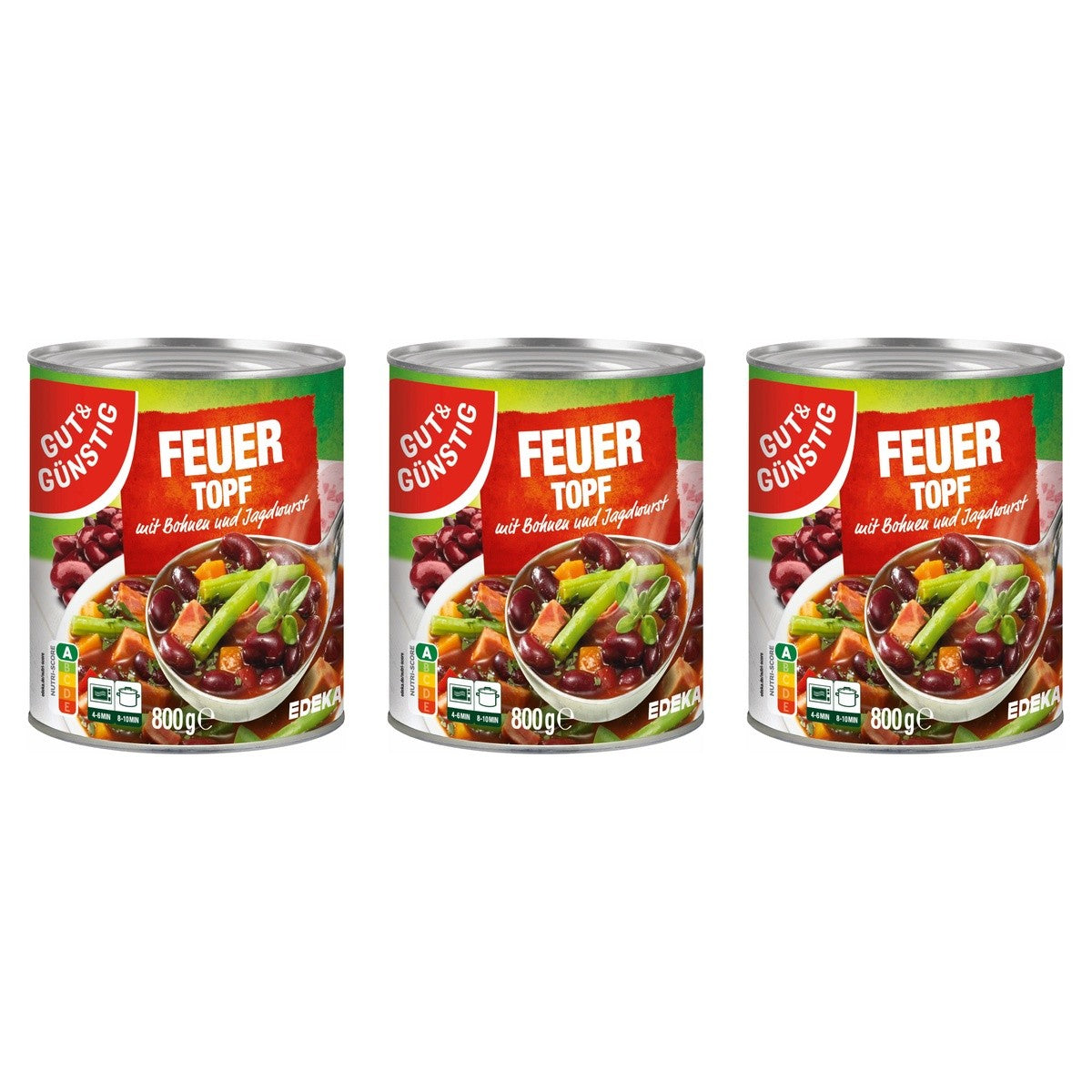 Gut&Günstig Feuertopf Bohneneintopf mit Fleischwurst – 3 x 800 g (2400 g)