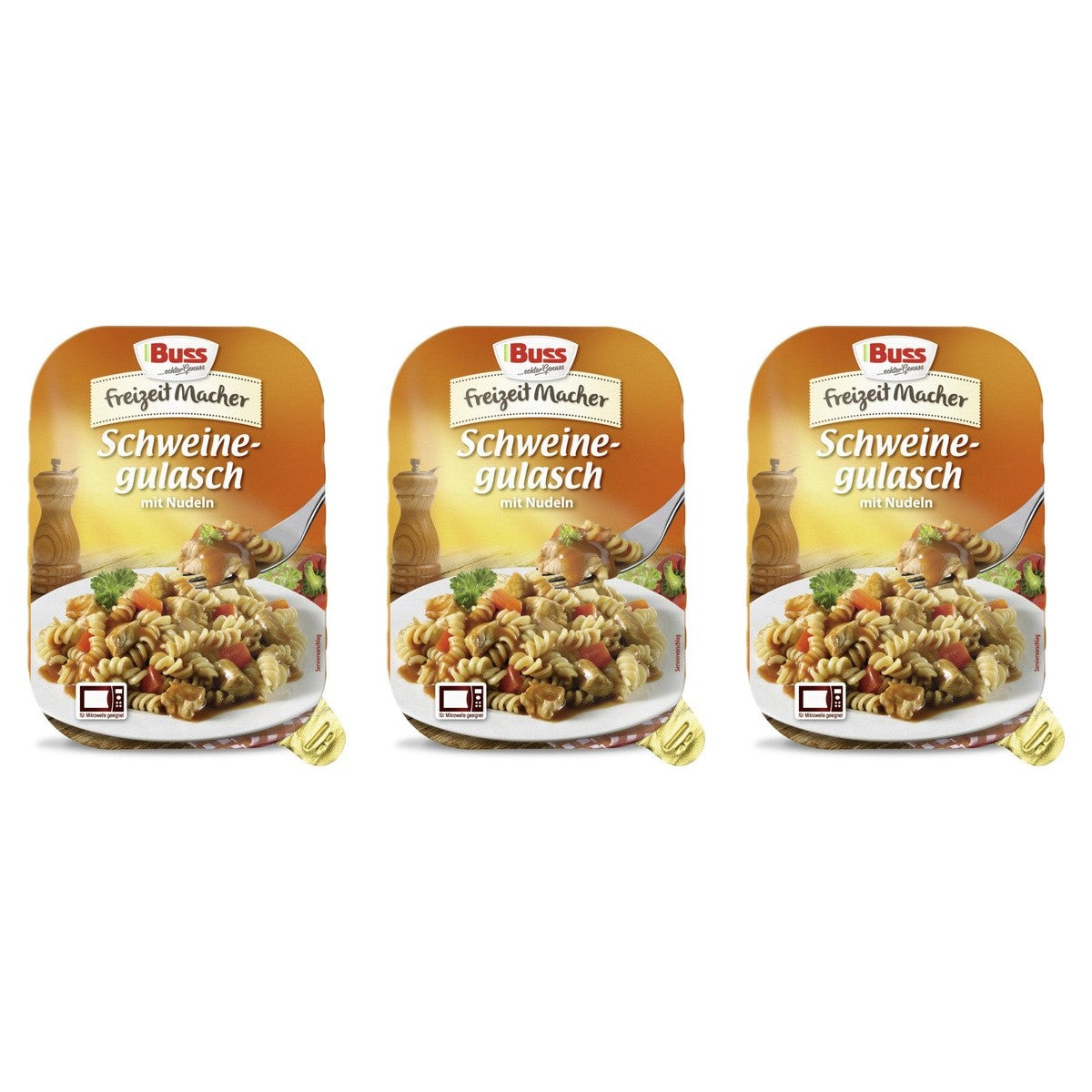 Buss Schweinegulasch-Topf mit Nudeln – 3 x 300 g (900 g)