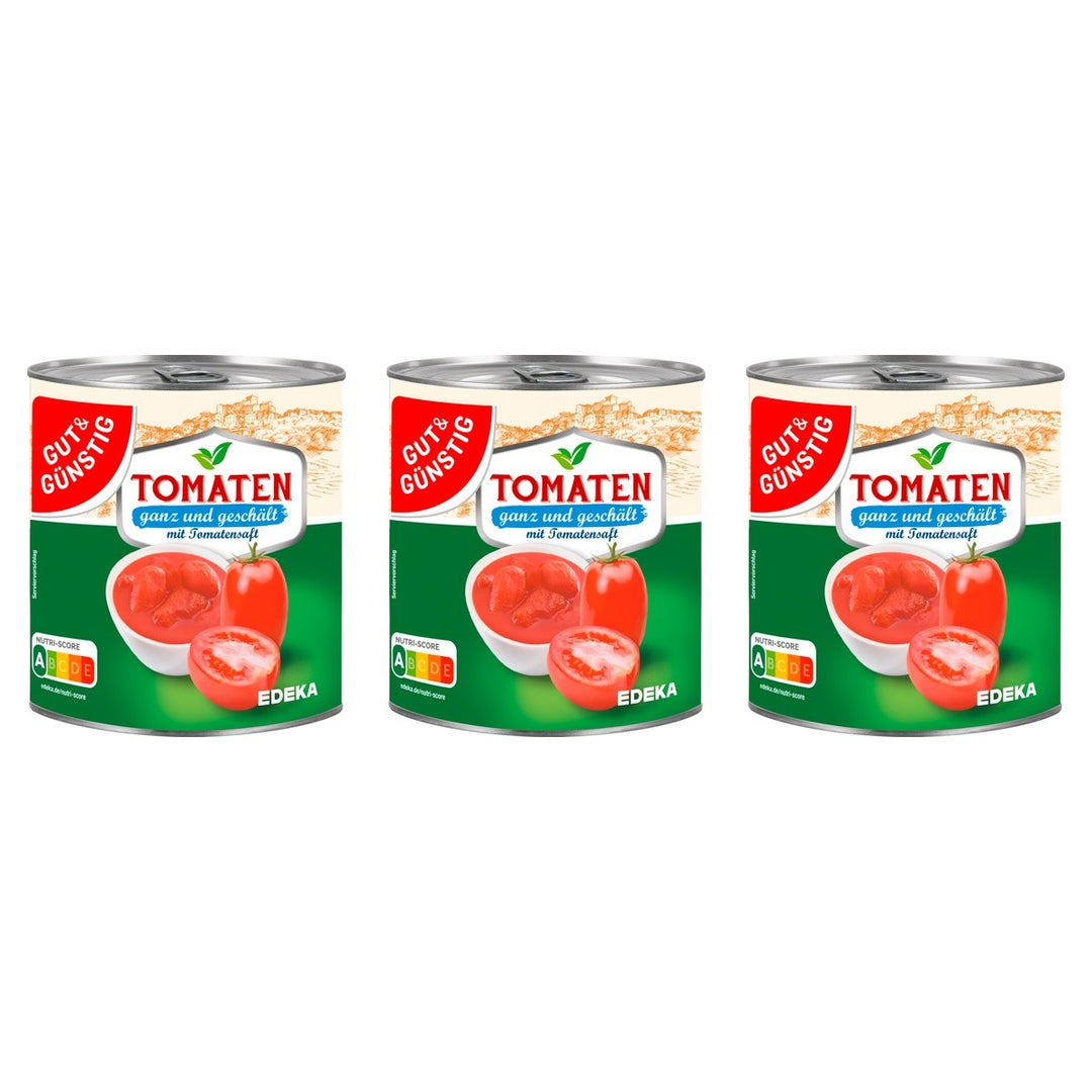 Gut&Günstig Tomaten ganz und geschält mit Tomatensaft – 3 x 800 g (2400 g)
