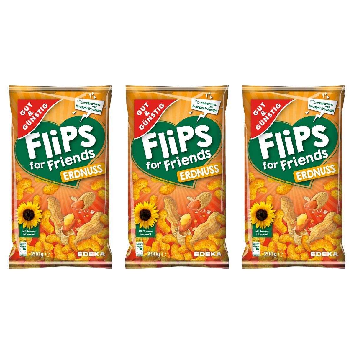 Gut&Günstig Erdnuss-Flips – 3 x 200 g (600 g)
