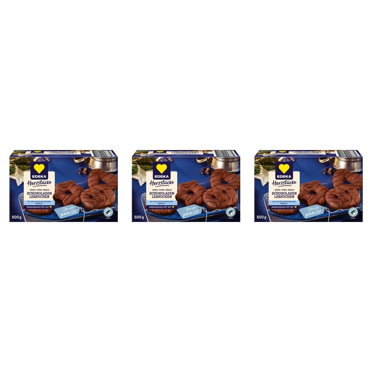 EDEKA Herzstücke Schokoladen Lebkuchen Herzen Sterne Brezel Vollmilch – 3 x 500 g (1500 g)