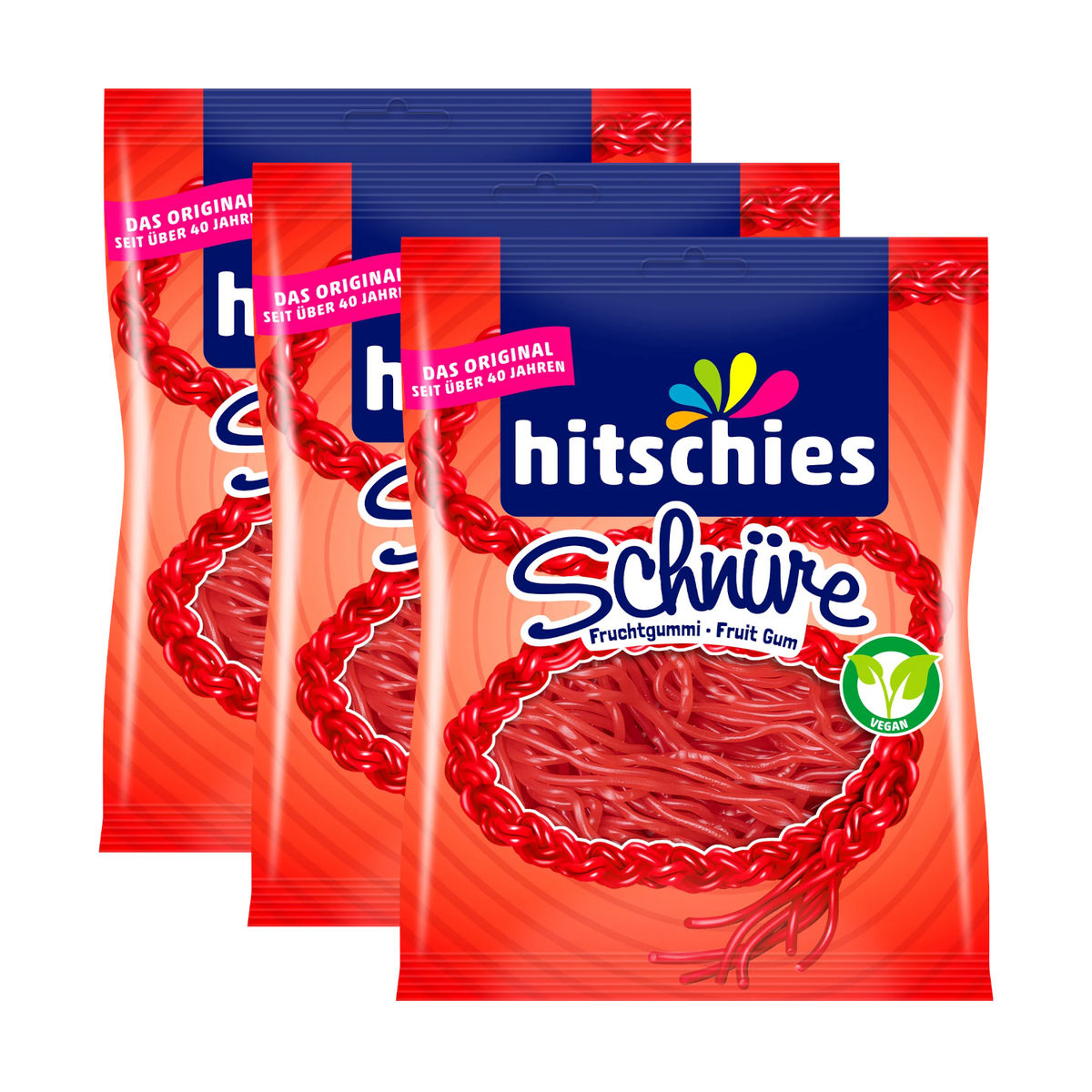 3x Hitschies Erdbeer-Schnüre 125g (3x125g)