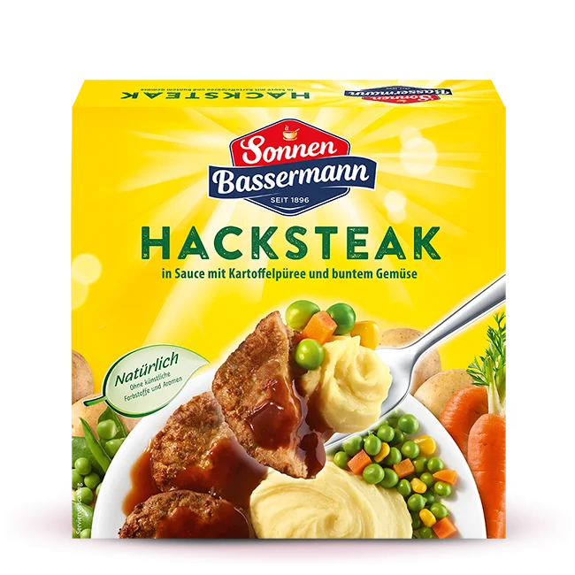 Sonnen Bassermann Hacksteak Sauce mit Kartoffelpüree und buntem Gemüse 480g