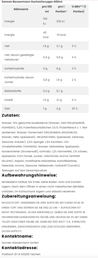 6x Sonnen Bassermann Hochzeitssuppe 400ml (6x400ml)