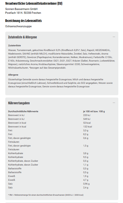 6x Sonnen Basserman Ochsenschwanzsuppe konzentriert 384ml (6x384ml)