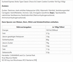 Suchard Express Sticks Type Classic Choco & Cream Cookie Crumble 10x15g (150g)