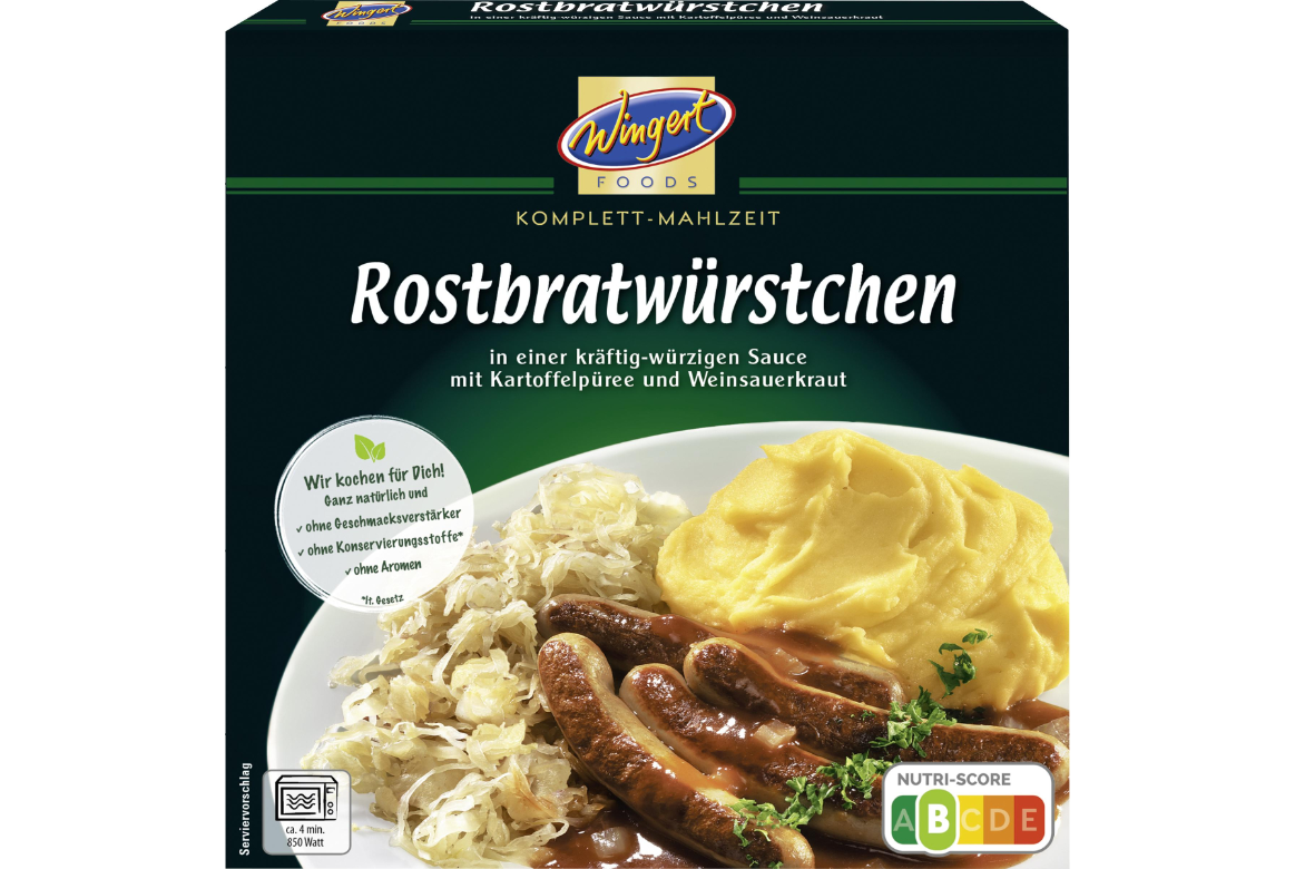 Wingert Foods Rostbratwürstchen mit Kartoffelpüree und Weinsauerkraut 480g